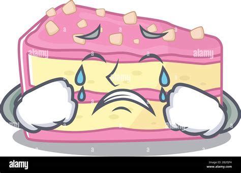 Strawberry Slice Cake Cartoon Character Concept With A Sad Face Stock