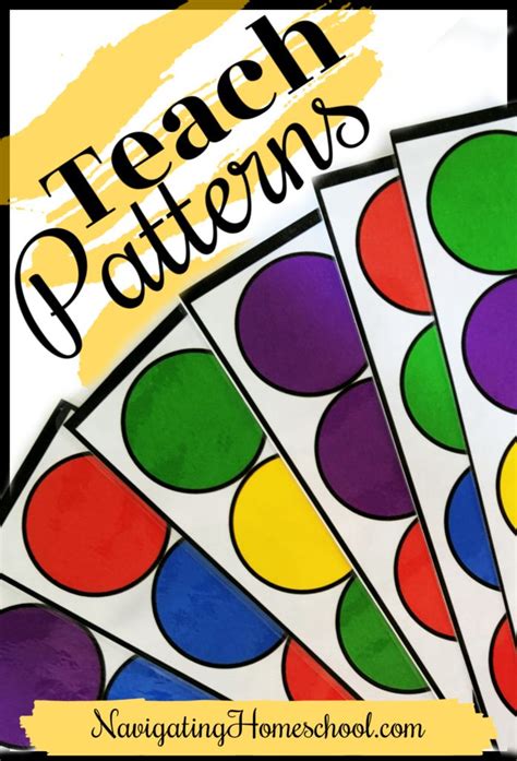 Four Different Colored Circles With The Words Teach Patterns On Them In