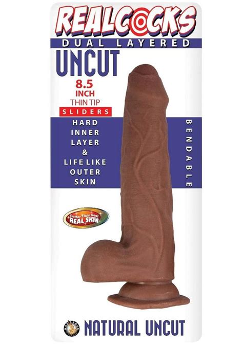 Realcocks Dual Layered Uncut Slider Thin Tip Dildo 8 5in Caramel