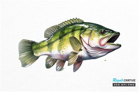 Bass Fishing Watercolor Art Clipart Png Graphic By Regulrcrative