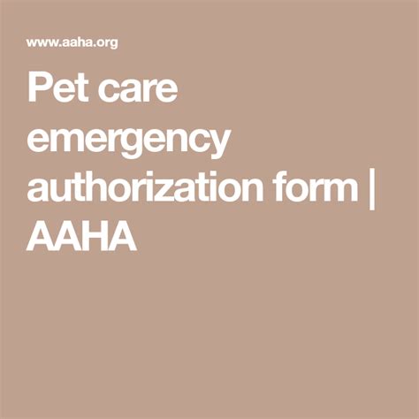 Pet Care Emergency Authorization Form Aaha Pet Care Pet Health