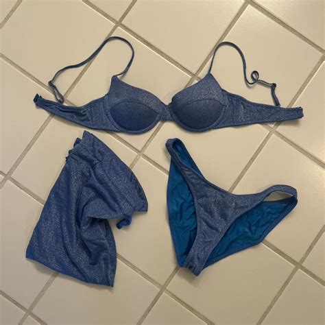 Triangl Blue Sparkly Bikini Top Bottoms And Bag Depop