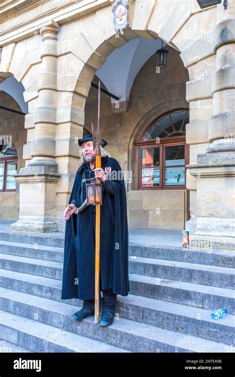 Night Watchman Tour In Rothenburg Ob Der Tauber Germany Stock Photo