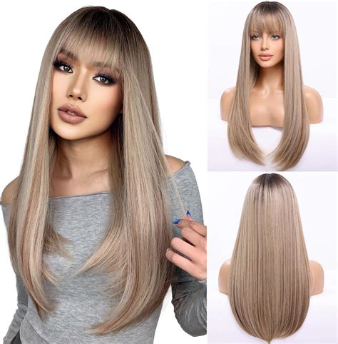 Amazon Haircube Long Mixed Ash Blonde Wigs For Women Straight