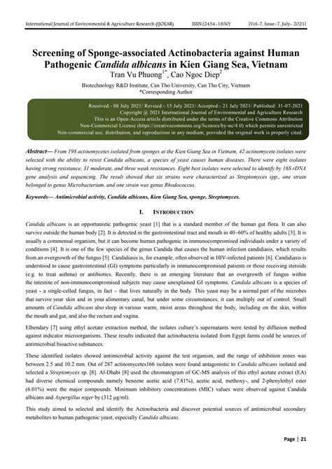 Screening Of Sponge Associated Actinobacteria Against Human Pathogenic