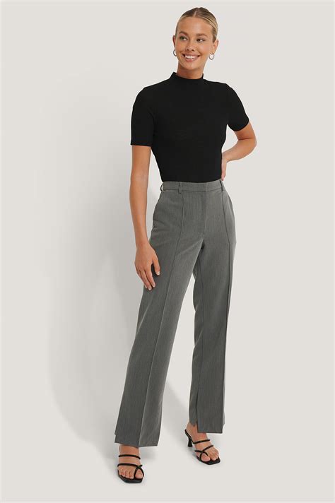 Side Slit Tailored Pants Grey Na Kd