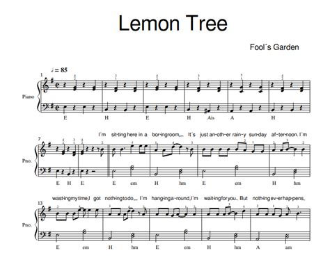 Fool´s Garden Lemon Tree Sheet Music For Piano