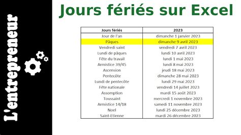 Les jours fériés sur Excel YouTube