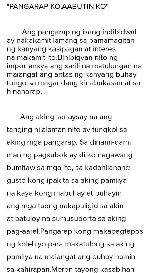 Magsulat Ng Isang Sanaysay Tungkol Sa Iyong Pangarap Sa Buhay At Mga