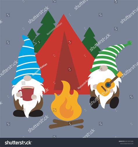 Vektor Stok Camping Gnomes Svg Vector Illustration Isolated Tanpa