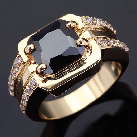 Wholesale Classic Retro Men S Rings Super Black Zirconia Gold Jewelry 18 K Gold Plated Rings For