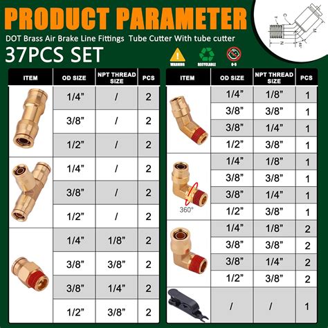 Ailbiuko Pcs Brass Dot Air Brake Line Fittings Assortment Kit