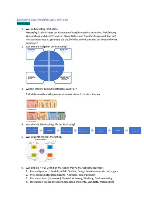 Marketing Ziele Zusammenfassung Marketing Zusammenfassung Lernziele
