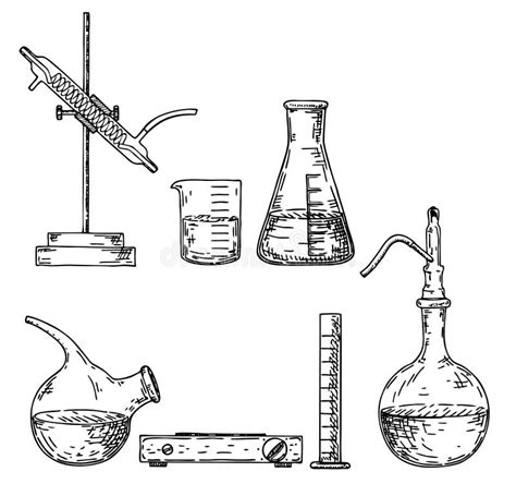 Laboratory Equipment Hand Drawn Vector Illustrations Set Chemicals And