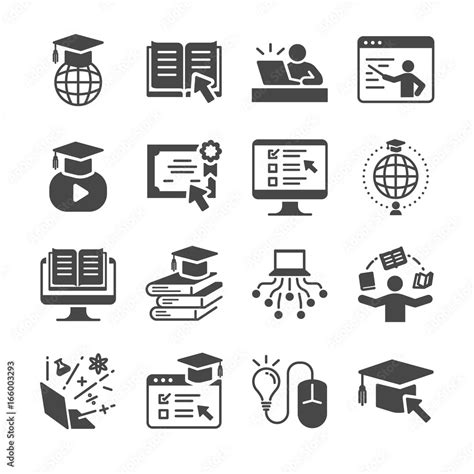 Online Education Icon Set Included The Icons As Graduated Books