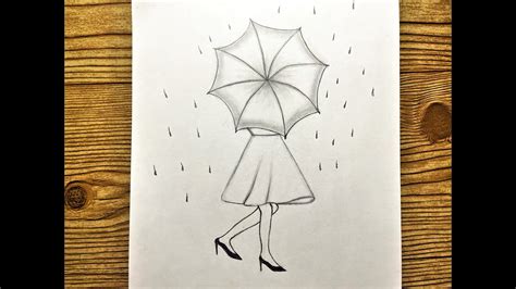 How To Draw Umbrella Girl How To Draw A Girl With Umbrella Pencil Sketch Step By Step Youtube