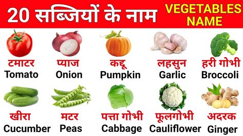 Vegetables Name In English And Hindi Name Of