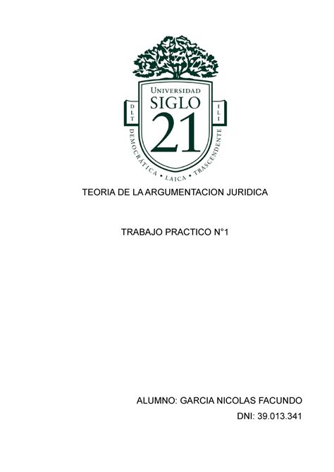 TP1 Derecho TAJ Tp Aprobado Teoria De La Argumentacion Juridica