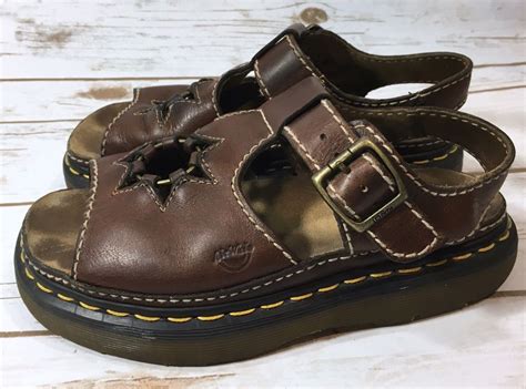 Vintage 90s Dr Martens Docs Brown Leather Star Sandals Womens 8 Us