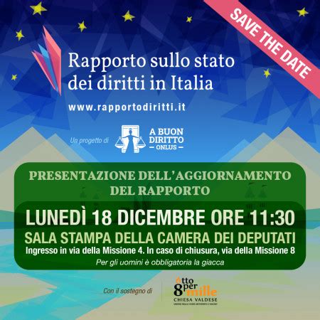 Il 18 Dicembre La Presentazione Del Rapporto Sullo Stato Dei Diritti In