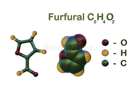 Fórmula Química Estructural Y Modelos Moleculares De Furfural Y Aldehído De La Ilustración 3d De