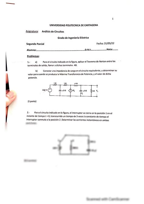 Solution Analisis De Circuitos Examen Parcial Studypool