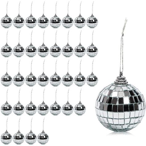 36 Pack Silver Disco Mirror Ball Ornaments Xmas Holiday Party Craft