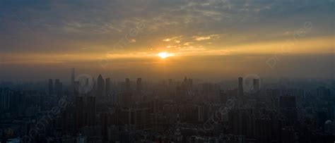 Aerial Photography Of Wuhan City Buildings Sunset Skyline Background