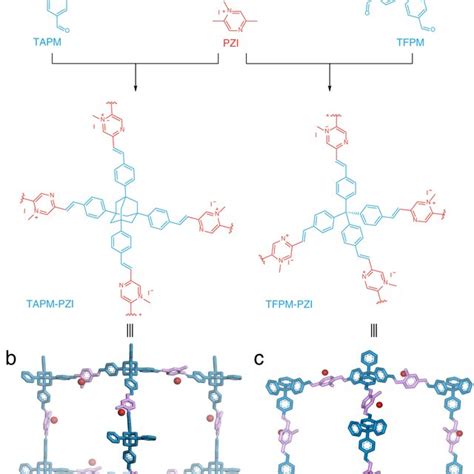 Structural representations of ionic 3D sp² carbon linked COFs PXRD