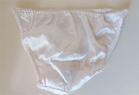 Silky Virgin White Satin String Bikini Panties Tanga Knickers Medium 12