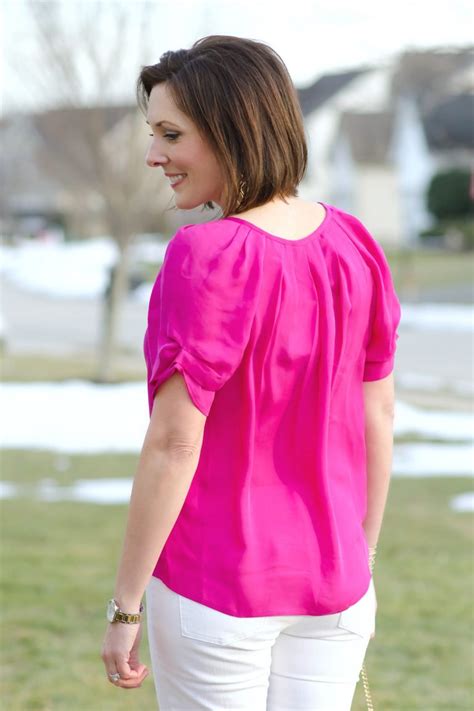 Spring Date Night Outfit Pink Blouse White Jeans And Pumps Jo Lynne Shane