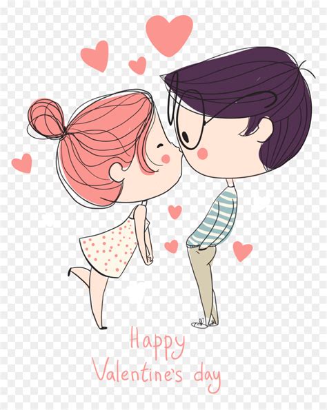 Cute Cartoon Couples In Love Kissing