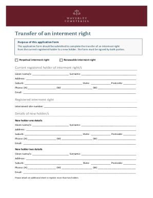 Fillable Online Application Form Transfer Of An Interment Rightv2