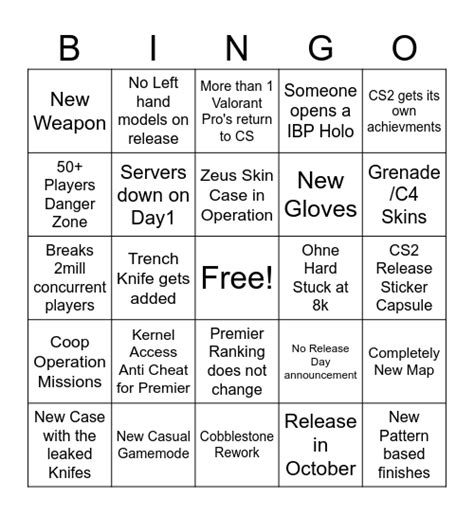 CS2 Release Bingo Card