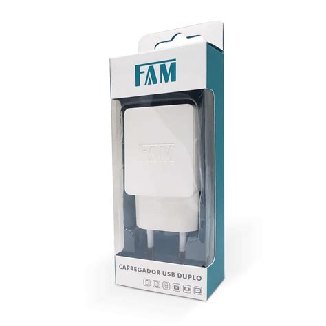 Carregador De Tomada FAM FCA 202 2 1A Branco The Kase Store