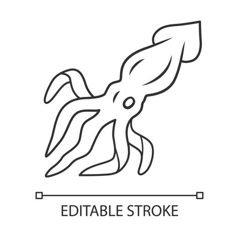 Squid linear icon. Swimming marine animal with tentacles. Underwater ...