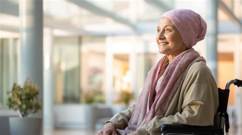 Premium Ai Image Middleaged Woman With Cancer Wearing Head Scarf Sits