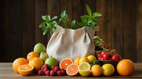 Premium Ai Image Eco Bag With Fruit Products Zero Waste Use Less