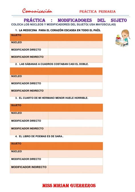 Los Modificadores Del Sujeto Interactive Worksheet Ejercicios