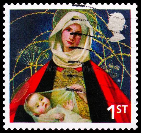 Postage Stamp Printed In United Kingdom Shows Madonna And Child