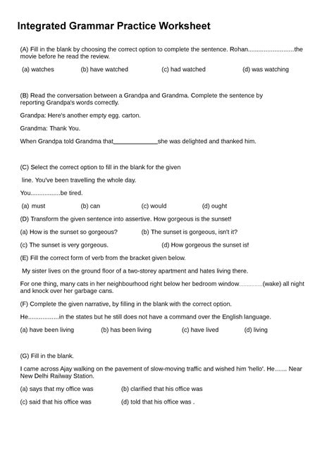 Integrated Practice Worksheet Integrated Grammar Practice Worksheet A Fill In The Blank By