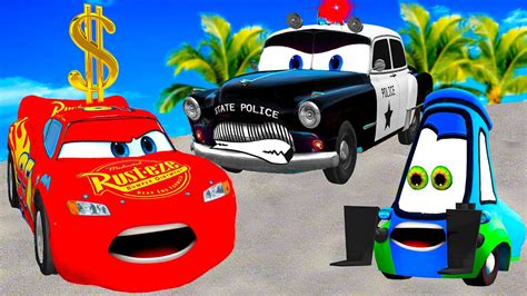 Lightning McQueen Vs POLICE MATER DINOCO WINGO DJ Pixar Cars In