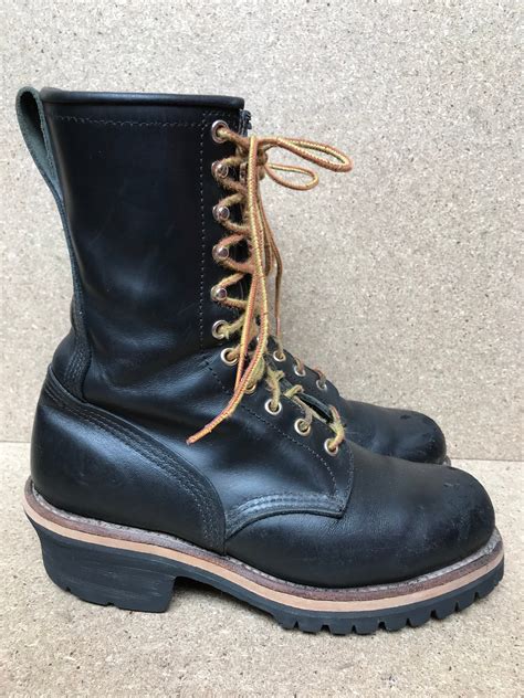 Red Wing 2218 Logger Firefighter Safety Tall Black Boots Steel Etsy