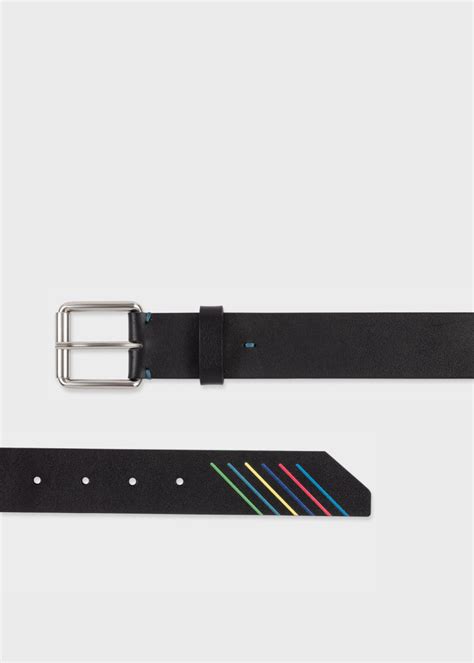 Men S Black Leather Sports Stripe Belt