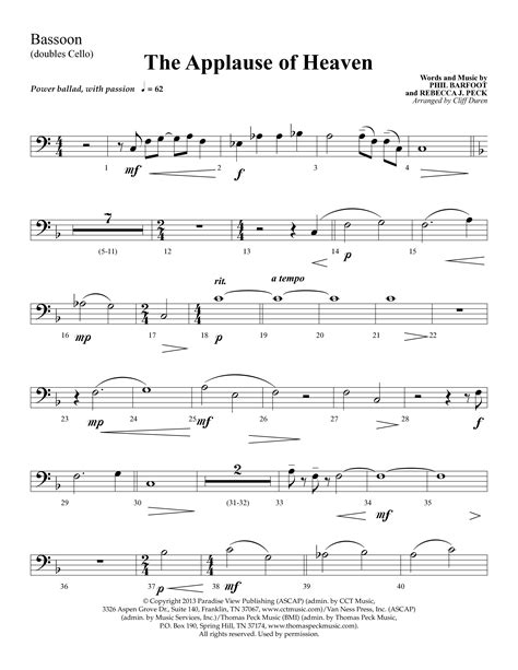 The Applause Of Heaven Choral Anthem Satb Bassoon Sheet Music Pdf