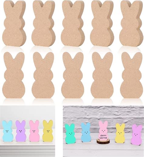 Whaline Pcs Easter Wooden Bunny Cutouts Unfinished Bunny Table Wooden