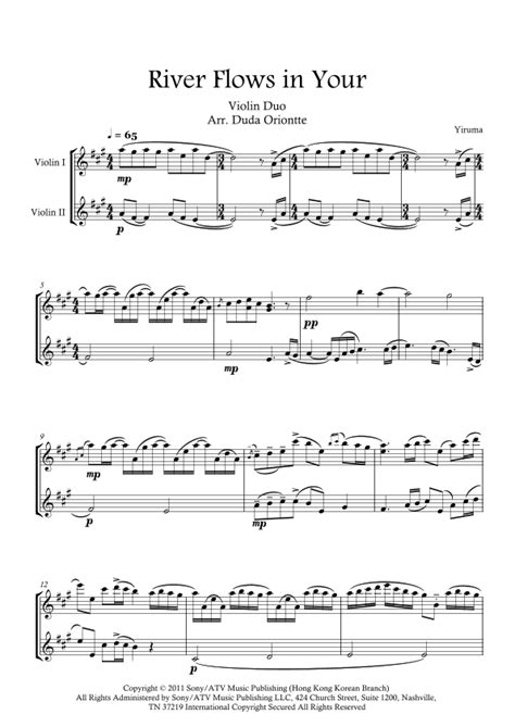 River Flows In You Arr Duda Oriontte By Yiruma Sheet Music For Violin Duet At Sheet Music Direct