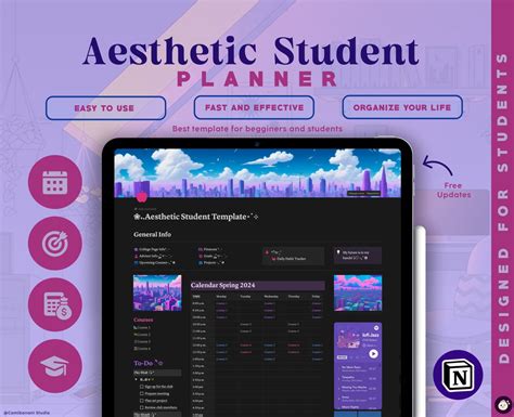 Aesthetic Notion Template Planner for Students - Etsy