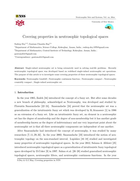 PDF Covering Properties In Neutrosophic Topological Spaces