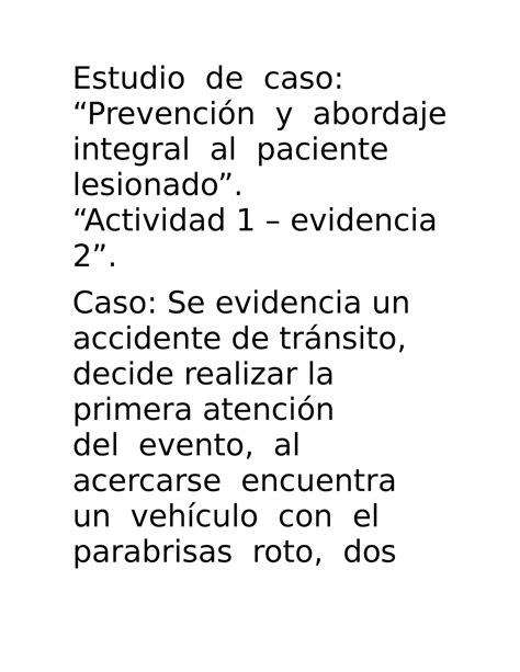 Estudio De Caso Estudio De Caso Prevenci N Y Abordaje Integral Al